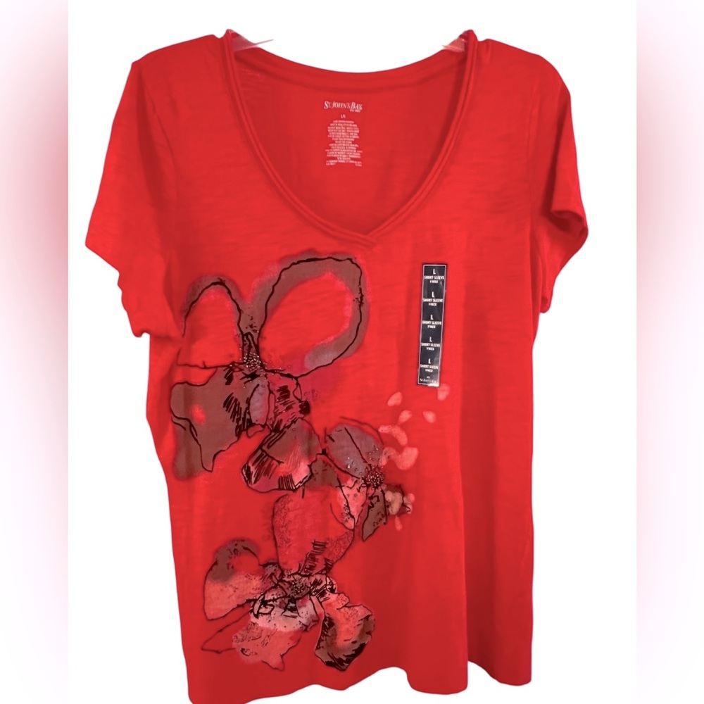 St. John's Bay L  Chinese Red Womens T-Shirt 100%  Cotton NWT